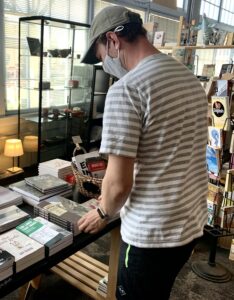 Michael at Chin Music Press shop
