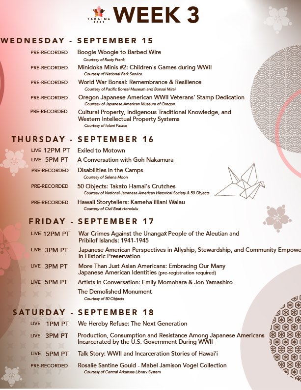 Tadaima! Week 3 schedule